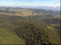 Vista aérea de paisagem com cobertura vegetal na porção paulista do Vale do Paraíba (Foto: Paulo Thiago/Bellair Vídeos)